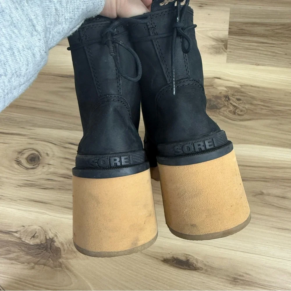 Sorel Black Lace-Up Ankle Boots with Tan Sole